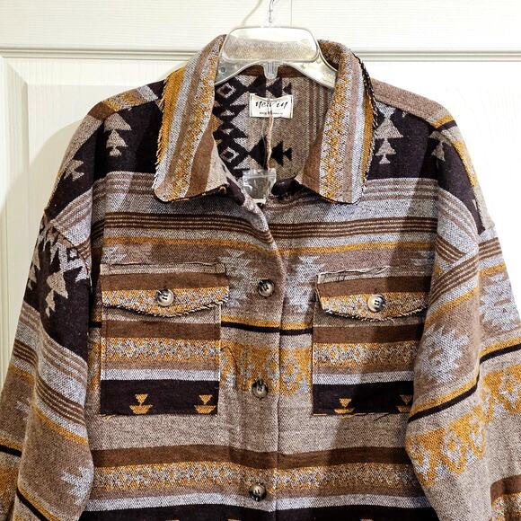 New In Southwestern Aztec Shacket Womens M Mustard Boho Western Jacket - Picture 2 of 9